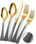 Hammered Black Gold Silverware Set for 8,Stainless Steel 40-Piece Modern Cutlery Set,Mirror Polished Heavy Duty Flatware Set Utensil Set,Knives Spoons and Forks Set,Dishwasher Safe-Ruum Studio Home