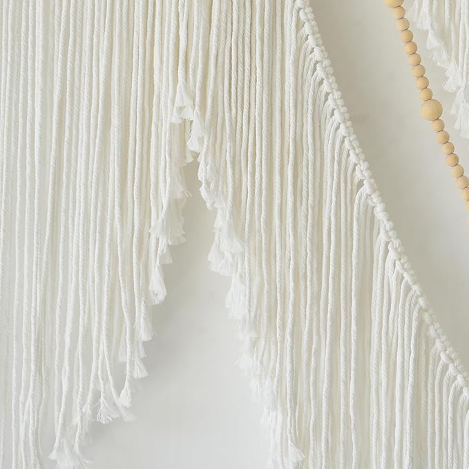 Flber Large Macrame Wall Hanging – Boho Yarn Art Garland with Tassels and Beads, Handmade Rope Decor for Nursery, Party, Wedding, Bedroom, Fireplace Mantel, or Photo Backdrop 57" W x 41" L-Ruum Studio Home