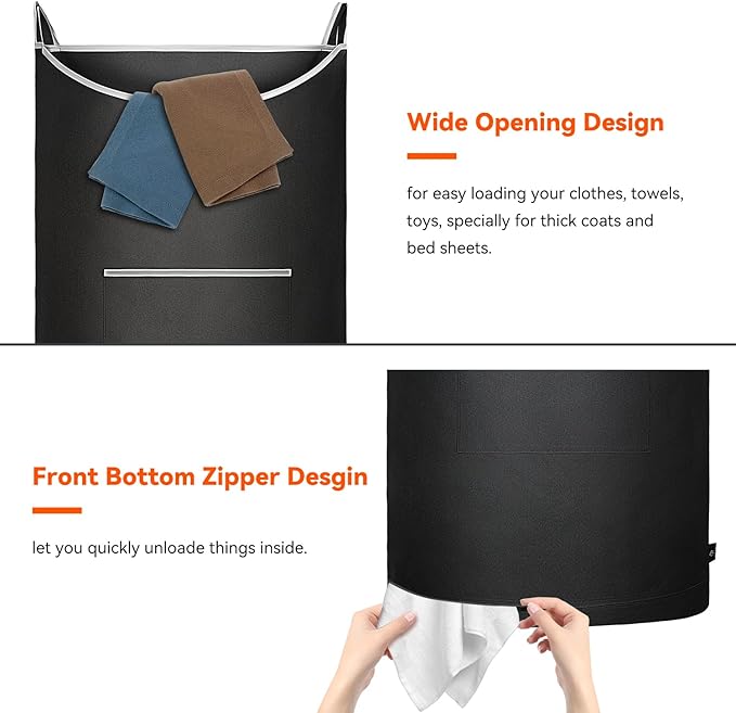 XL Hanging Laundry Hamper, 2PC-Black, Over Door/Wall Mount, Large Capacity, Modern Design, Durable, Waterproof-Ruum Studio Home