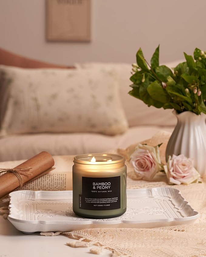 M&SENSE Bamboo Peony Scented Candle, 11.6oz Aromatherapy Jar Candle, 70 Hour Burn Time, Natural Soy Wax Blend, Stress Relief, Home Fragrance-Ruum Studio Home