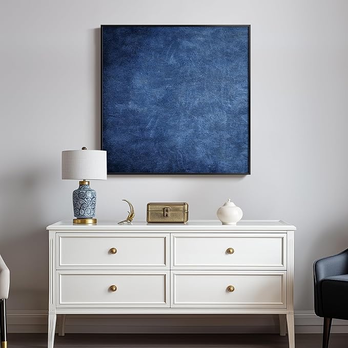 Large Framed Navy Blue Modern Abstract Wall Art for Living Room, Canvas Paintings Artwork for Walls, Minimalist Blue Art Prints Pictures for Hallway, Bedroom, Office Wall Decor -30x30 Inch-Ruum Studio Home