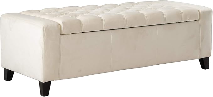 Christopher Knight Home Hikaru Velvet Storage Ottoman, Ivory 19.75”D x 50.00”W x 17.48”H-Ruum Studio Home