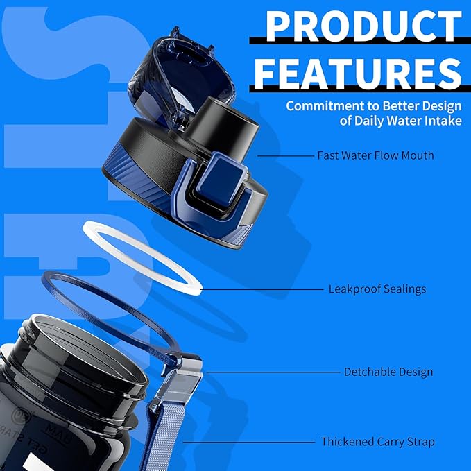 Water Bottle, 32 oz Motivational Water Bottles with Time Marker-Tritan & BPA Free, Sports Water Bottle with Time to Drink & Strap, Wide Mouth, Leakproof -Gift for Christmas Gym Fitness & Outdoor-Ruum Studio Home