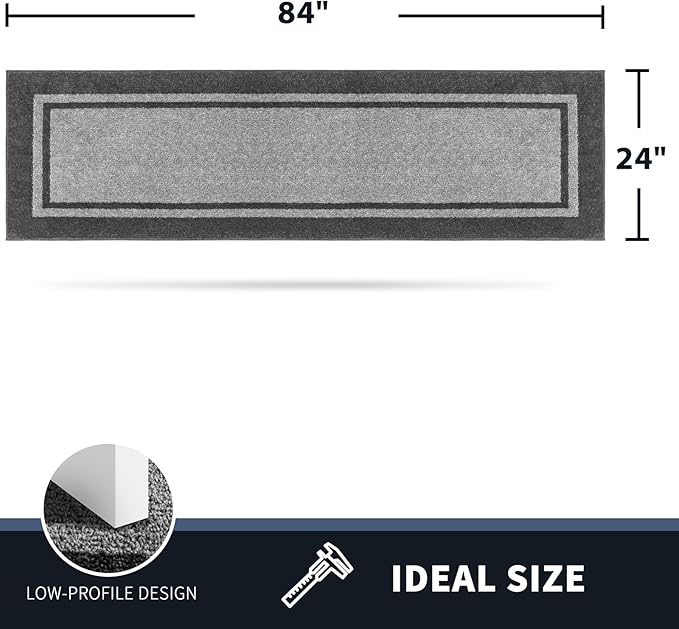 PURRUGS Dirt Trapping Door Mat 24" x 84", Non-Slip/Skid Machine Washable Entryway Rug, Shoes Scraper, Area Rug, Super Absorbent Welcome Mat for Muddy Wet Shoes and Paws, Light Grey & Dark Grey-Ruum Studio Home