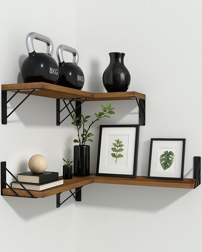 BAYKA Floating Shelves for Wall, Book Shelf for Bedroom, Wall Decor Shelves for Living Room Kitchen, Mounted Wood Floating Shelf for Home Decor, Corner Shelf for Bathroom, Office(Set of 4)-Ruum Studio Home