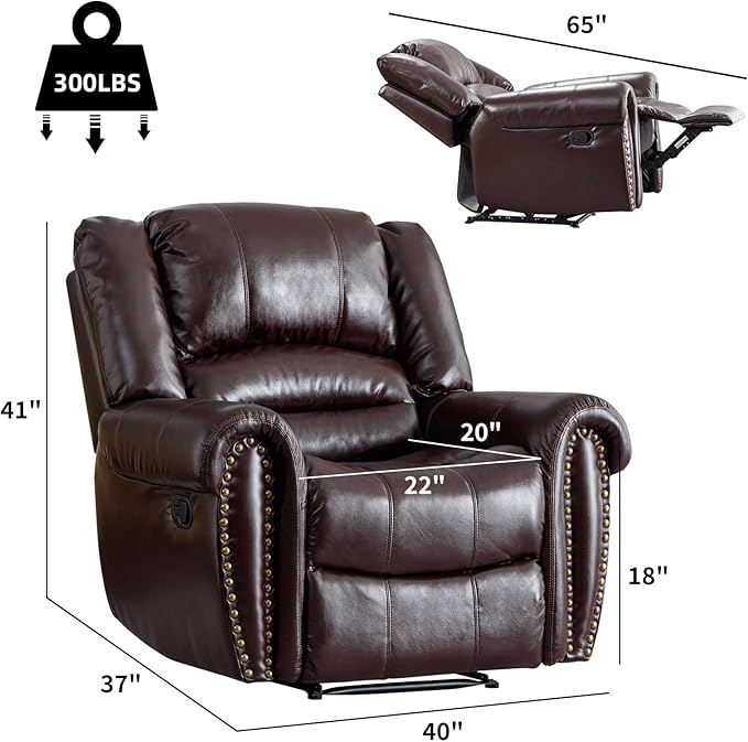CANMOV Leather Recliner Chair Set of 2, Classic and Traditional Manual Recliner Chair with Comfortable Arms and Back,Manual Single Recliner Sofa for Living Room, Brown-Ruum Studio Home