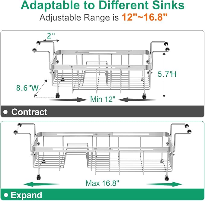GSlife Expandable in Sink Dish Drying Rack Small with Silicone Mat - Stainless Steel Capacity Adjustable Over The Sink Dish Rack with Utensil Holder for Counter or Inside Sink (12.4" -16.8"), Silver-Ruum Studio Home