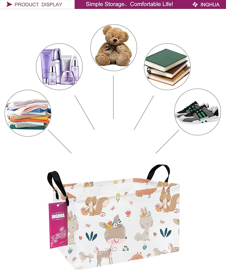Rectangular Storage Basket Fabric Organizer Bin for Toys,Books,Clothes,Gifts,Pets-Perfect for Home,Office,Nursery,Dorm,Shelf(Rec-colorful animal )-Ruum Studio Home