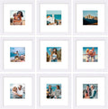 Vittanly 12x12 Picture Frames Set of 9, Shatter Resistant Plexiglass, Display 8x8 Pictures with Mat or 12x12 without Mat, Photo Frames for Wall Mount, Engineered Wood, White-Ruum Studio Home