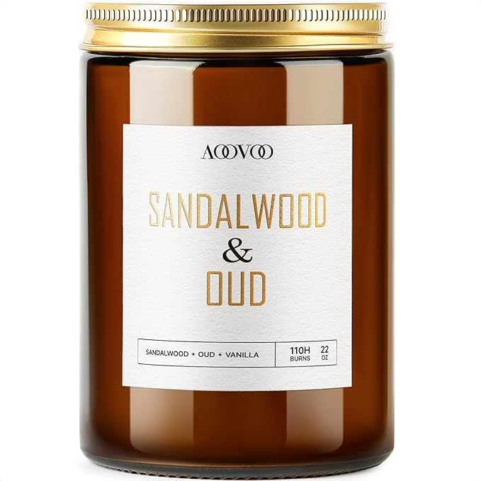 AOOVOO Sandalwood Oud Candle - Large Scented Candles 22oz, Soy Candles, Aromatherapy Candle, Soy Wax Candle-Ruum Studio Home