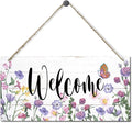 Welcome Decor Sign, Hanging Wood Sign Home Decorative, Printed Wood Wall Art Sign, Flower Welcome Sign, Yard Garden Welcome Sign, Porch Decor Sign, Farmhouse Front Door Decor Sign 12 * 6inch-Ruum Studio Home