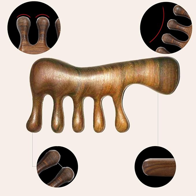 Wood Gua Sha Massage Tools Set,Scraping Scalp Massage Comb,Natural Wooden Gua Sha Tool,Scraping Tool. (Handle Wooden Comb)-Ruum Studio Home