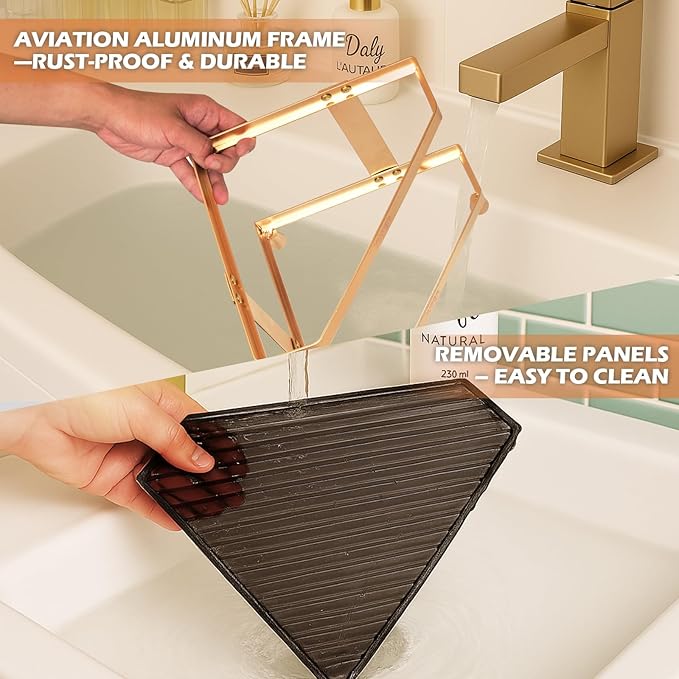 YUPER Bathroom Counter Organizer, 2-Tier Corner Bathroom Organizers and Storage, Makeup Storage Shelf Vanity Tray Perfume Organizer, Bedroom Corner Counter Storage Sink Shelf Gold-Ruum Studio Home