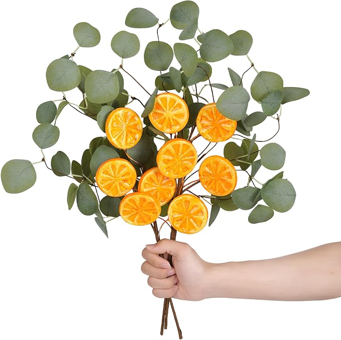 Eucalyptus Stems, 4PCS Artificial Lemon Stems Faux Citrus Branches Plastic Decor for Kitchen, Table Centerpieces, Entryway, Thanksgiving Wedding Party (Green)-Ruum Studio Home