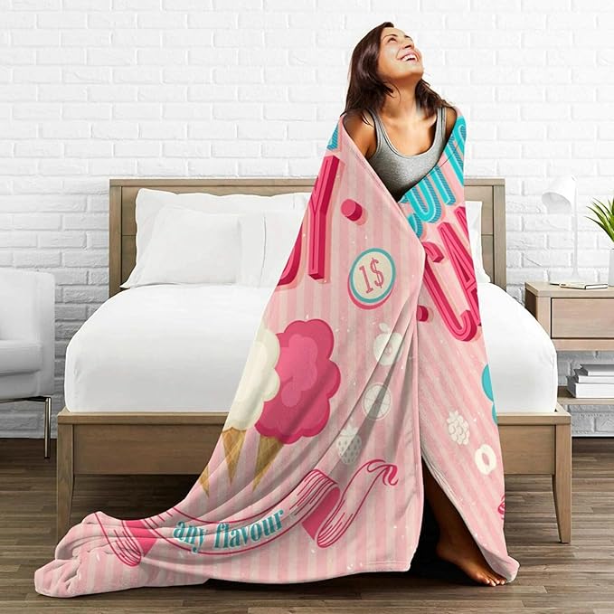 HGOD DESIGNS Candy Throw Blanket Sweet and Colorful Candy Pink Blanket Super Soft Flannel Throw Blanket Lightweight Plush Fuzzy Bed Blanket for Bedding Sofa and Travel 50"X60"-Ruum Studio Home