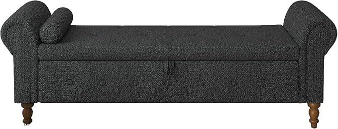 Storage Ottoman Bench for Bedroom, 63" End of Bed Bench with Rolled Arms Upholstered Ottoman Bench Fit for Bedroom, Living Room, Entryway, Linen Dark Gray-Ruum Studio Home
