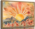 Framed Boho Sun Canvas Wall art Mid-Century Modern Abstract Bohemian Sunset in The Mountains Watercolor Wildflowers Sunrise Landscape Picture Wall Decor Poster Print Artwork for Living Room-Ruum Studio Home
