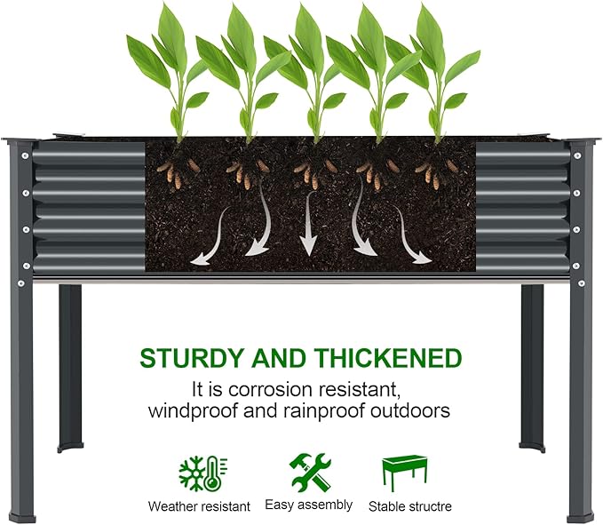 Land Guard Galvanized Raised Garden Bed with Legs, 48×24×32in Large Metal Elevated Raised Planter Box with Drainage Holes for Backyard, Patio, Balcony, 400lb Capacity(Grey)……-Ruum Studio Home