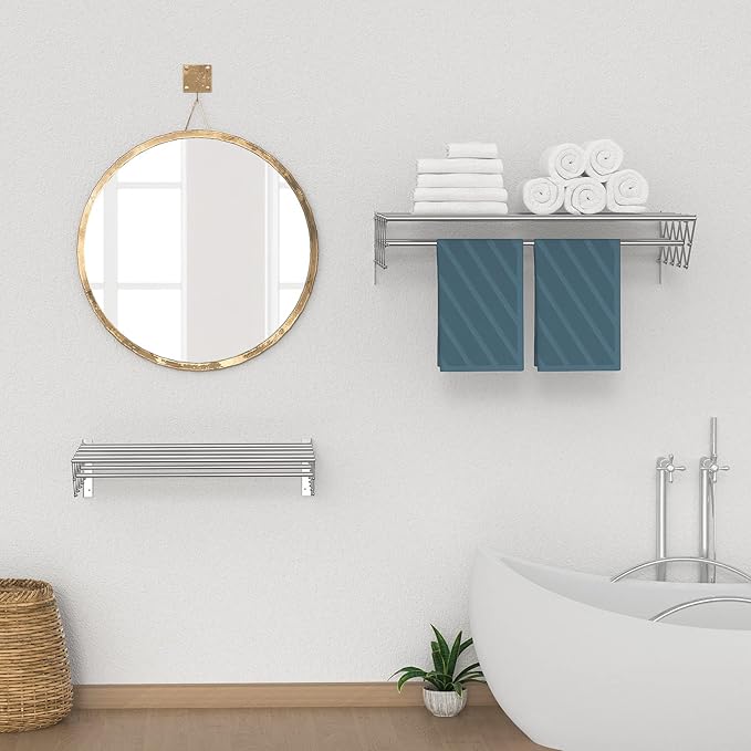 Guevara Wall Mounted Clothes Drying Rack,Stainless Steel Foldable Drying Rack for Laundry Room/Bathroom Tower，Easy to Install 31-inch Rod, 120 lbs Large Capacity- Indoor and Outdoor Use-Ruum Studio Home