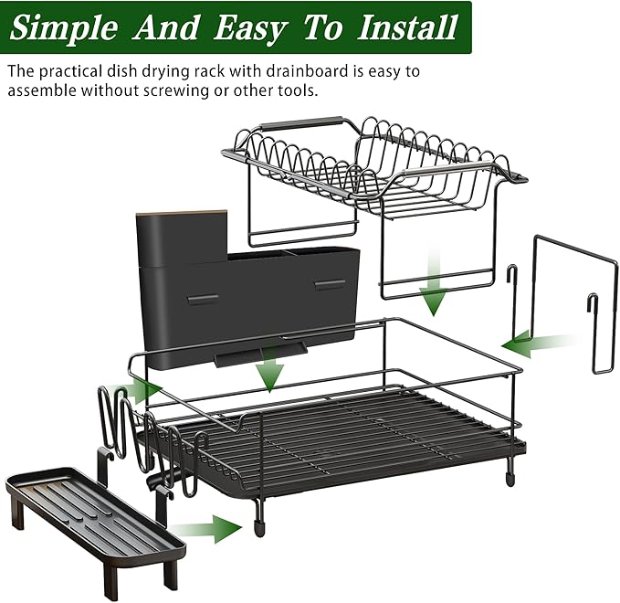 Runnatal Large Dish Drying Rack with Drainboard Set, Stainless Steel Detachable 2-in-1 Large-Capacity 2-Tier Over The Sink Anti-Rust Dish Rack and Dish Drainer for Kitchen Counter-Ruum Studio Home