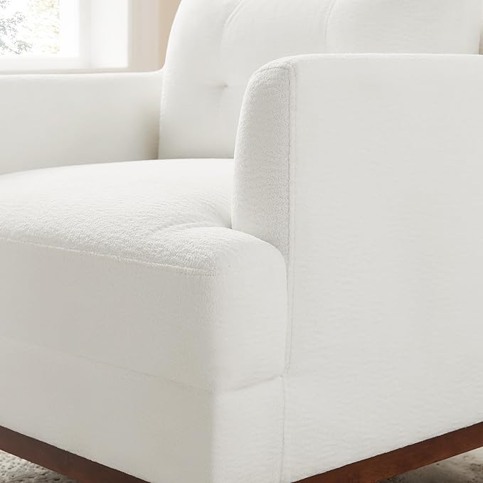 Modern Accent Chair with Terry Fabric, Upholstered Armchair with Spring Package Cushion & Solid Wood Frame, Comfy Lounge Chair for Living Room, Bedroom, or Reading Corner, Terry, White-Ruum Studio Home