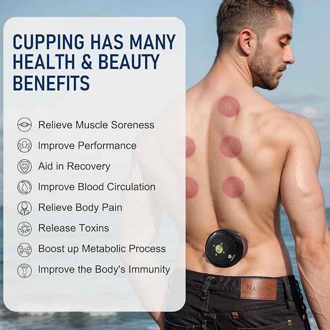 5-in-1 Smart Dynamic Cupping Set, 20 Levels Cupping Kit for Massage Therapy with Red Ligh-t Therapy&Heat Penetrates for Targeted Pain Relief, Knots, Aches, Muscle Soreness - 2Pcs(Black&Black)-Ruum Studio Home