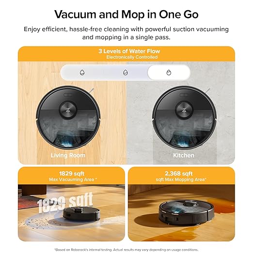 roborock Q7 M5+ Robot Vacuum and Mop, Upgraded from Q5 Max+, 7 Weeks Self-Emptying, 10000Pa Suction, Dual Anti-Tangle System, for Pet Hair & Carpet, PreciSense LiDAR Navigation, App Control, Black-Ruum Studio Home