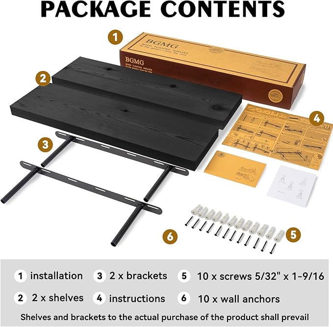 BGMG Wood Floating Shelves 16 inch, Wide Rustic Wooden Wall Shelves for Bathroom Living Room Bedroom Kitchen Farmhouse Set of 2-16x 6.7 x1.25 inch- Black-Ruum Studio Home