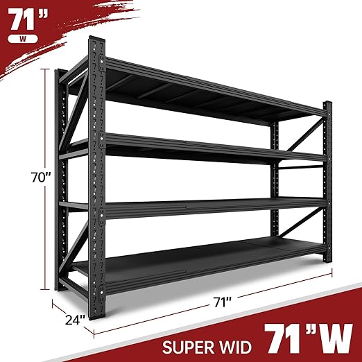 5000LBS Storage Shelves,71" W Garage Shelving Heavy Duty Metal Adjustable Garage Shelves, Shelving Units Industrial Shelving for Warehouse,71" W x 24" D x 69" H,Black-Ruum Studio Home