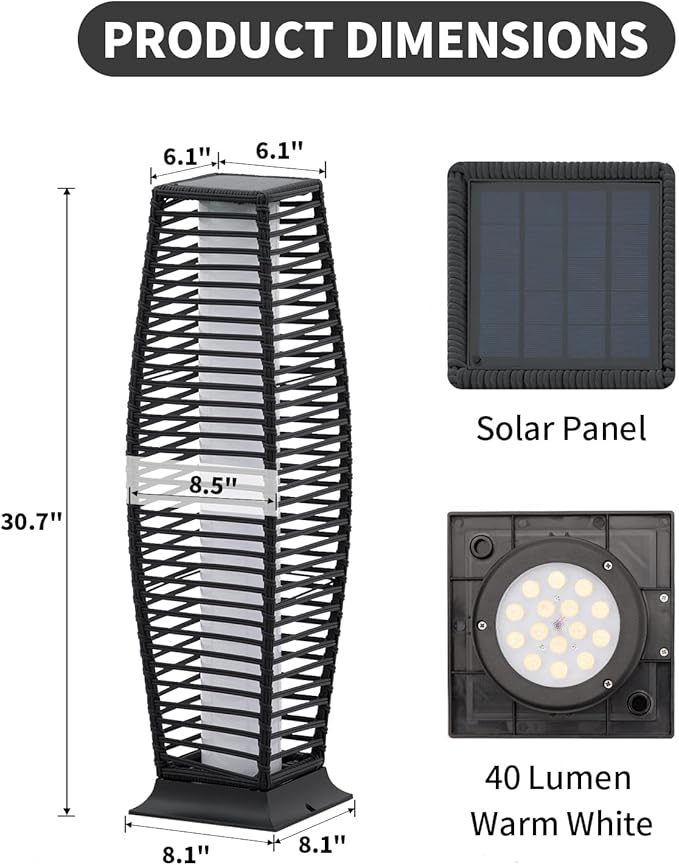 2 Pieces Outdoor Floor Lamp Weather-Resistant Outdoor Wicker Light Solar Powered Lantern Deck Lights for Patio Yard Garden-Ruum Studio Home