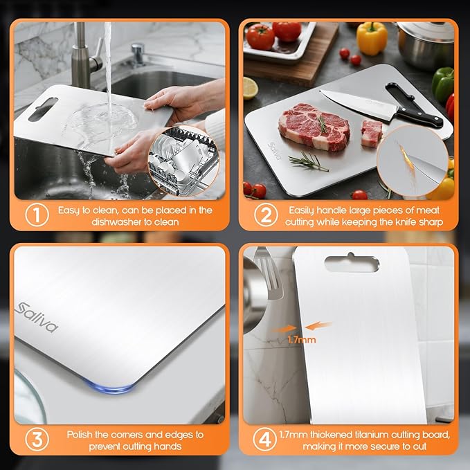 Saliva Titanium Cutting Boards for Kitchen, Cutting Board Double Sided Food Grade, Dishwasher Safe, No Blunt Knife, Chopping Boards with Handle for Meat, Fruit & Vegetable (12x9in)-Ruum Studio Home
