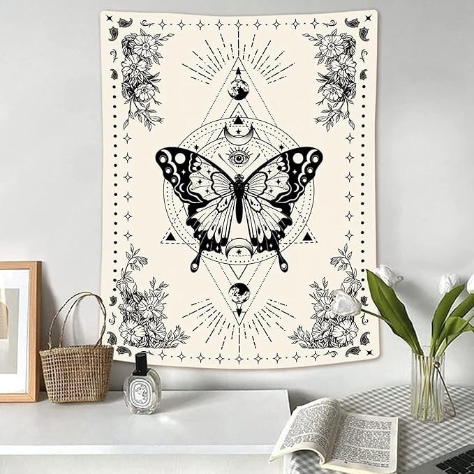 Lunerfex Boho Butterfly Tapestry Small Tapestry Tarot Tapestries Moon Phase Aesthetic Tapestries Wall Hanging for Bedroom and Living Room Decor Butterfly 60×80 Inches-Ruum Studio Home