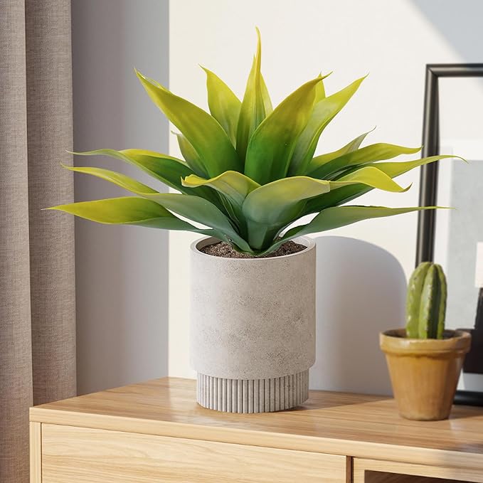 Artificial Agave Plants,Large UV Resistant Fake Agave Planters for Indoor and Outdoor Decorating Tropical Plant Succulents Greenery Indoor Decor (2Pack,22" Yellow)-Ruum Studio Home