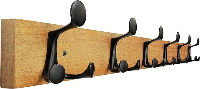 SKOLOO 39-Inch Light Brown Wood Coat Rack Wall Mount with 6 Triple Hooks - Ideal for Family Entrances, Classrooms, and Pet Supplies Storage - Perfect Coat Hooks for Wall-Ruum Studio Home