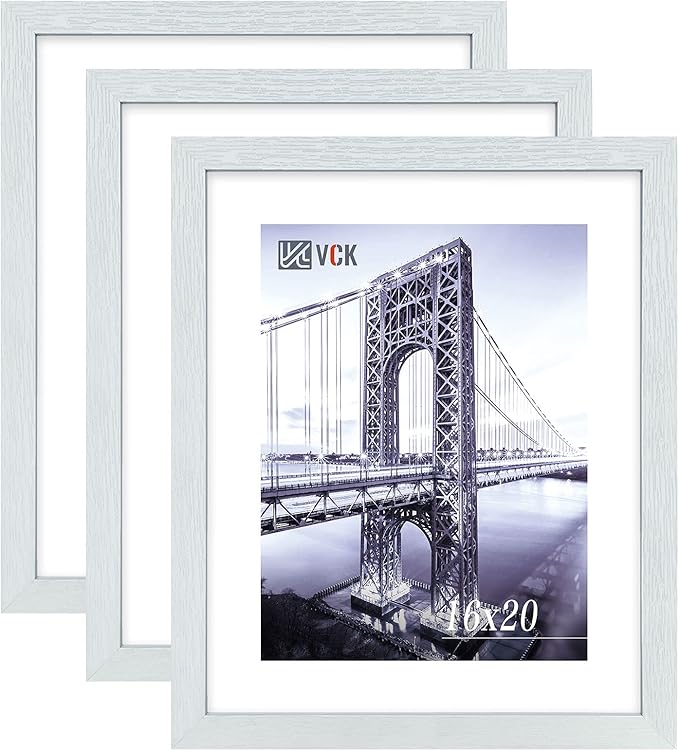 VCK 16x20 Poster Frames 3 Pack White MDF Wood and Polished Plexiglass Frame,Display Pictures in Horizontal and Vertical-Ruum Studio Home