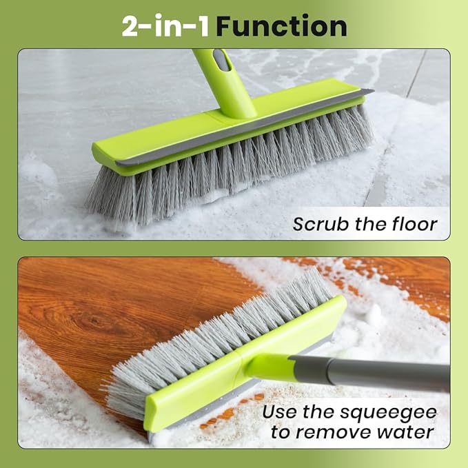 Floor Scrub Brush 2 in 1 Scrape and Stiff Bristle Deck Brush for Cleaning Concrete, Patio, Garage, Kitchen, Carpet and Bathroom 57" Long Handle-Ruum Studio Home