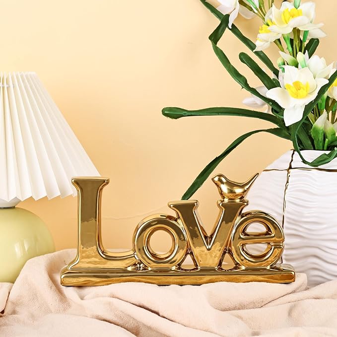 Love Sign Decoration - Gold Bird Sculpture Personalized Love Decor for Home, Living Room, Bedroom, Desktop & Cabinets-Ruum Studio Home