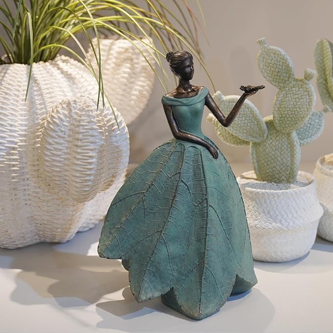 Guichifun Fairy Statue Collection Home Decoration - Leaf Angel Girls with Dragonfly Resin Home Decor for Outside or Inside Rustic Garden Outdoor Yard Decorations Figurines Gift 7.4 x 5.25 x 12 Inch-Ruum Studio Home