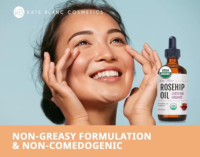 Kate Blanc Cosmetics Rosehip Oil for Face & Skin (4oz, Organic, Pure, Cold Pressed) Rosehip Seed Face Oil for Facial & Gua Sha Massage-Ruum Studio Home