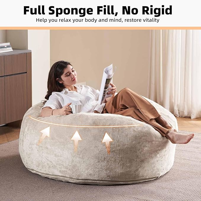 4FT Large Bean Bag Chairs,Big Adult Size Memory Foam Beanbags with Filler Included,Machine Washable corduroy cover,Ultra Soft Plush Gaming Bing Bag Puff Chair for Dorm, Living Room & Bedroom (Apricot)-Ruum Studio Home