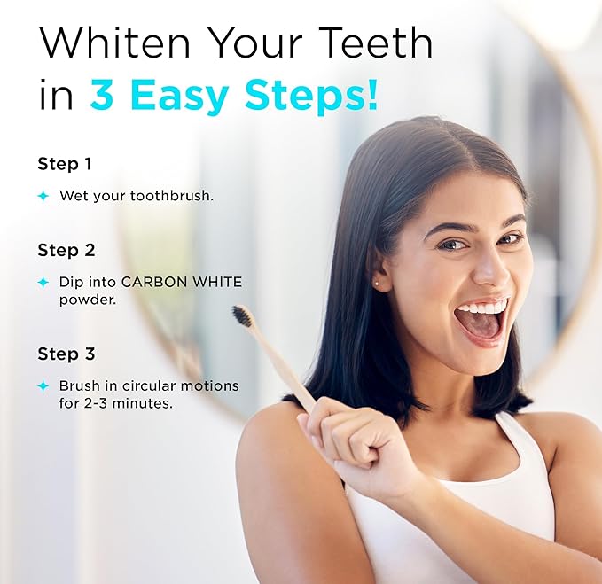 CARBON WHITE Teeth Whitening Powder - Natural Activated Coconut Charcoal Tooth Powder for Removing Stains & Discoloration - Helps Fight Tartar & Plaque, Freshens Breath - Tasteless, Odorless - 30g-Ruum Studio Home