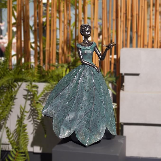 Guichifun Fairy Statue Collection Home Decoration - Leaf Angel Girls with Dragonfly Resin Home Decor for Outside or Inside Rustic Garden Outdoor Yard Decorations Figurines Gift 12 x 8.5 x 18 Inch-Ruum Studio Home