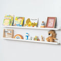 Picture Ledge Shelf for Wall, 48 inch Solid Pine Wood Nursery Book Shelves 2 Packs, Floating Ledge Shelves for Kids' Room Bedroom Bathroom Living Room Photo Frames Office Nursey Wall Decor, White-Ruum Studio Home