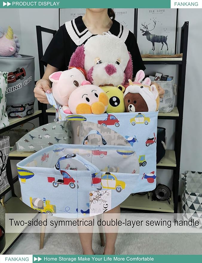 FANKANG Square Nursery Hamper Storage Bins Canvas Laundry Basket Foldable with Waterproof PE Coating Storage Baskets Gift Baskets for Children, Office, Bedroom, Clothes（Square-Car ）-Ruum Studio Home