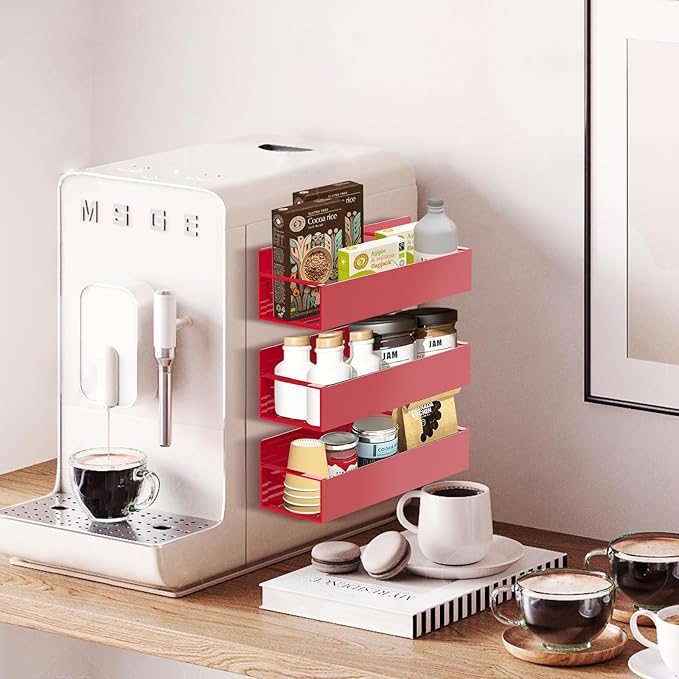 Magnetic Spice Rack Organizer for Fridge Seasoning Organizer for Kitchen Storage With Screw Magnetic Shelf for Oven, RV,Garage,Bathroom (Red, 4pack)-Ruum Studio Home