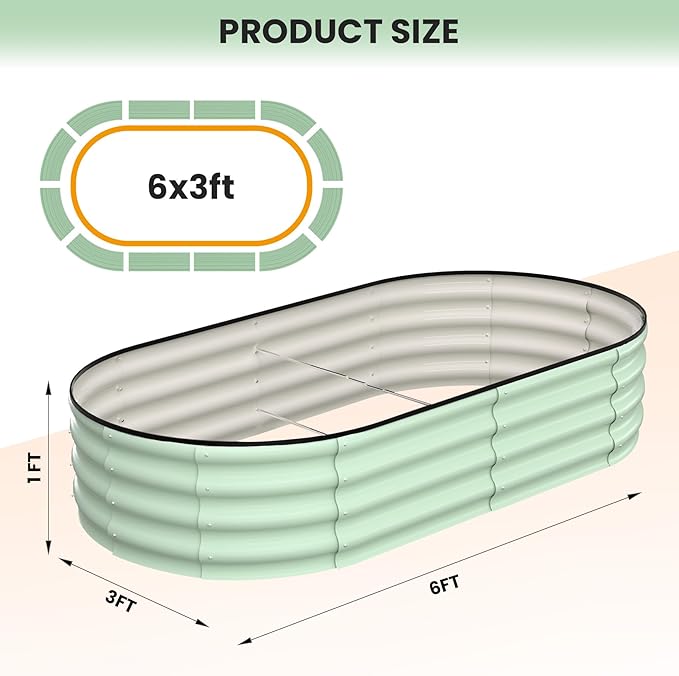 2 Pcs 6x3x1ft Oval Raised Garden Bed, Galvanized Raised Beds,Open-Ended Base Metal Raised Planter Beds,Garden Bed Outdoor,Planter Raised Boxes for Vegetables, Flowers,Tool-Free Asse,Green-Ruum Studio Home