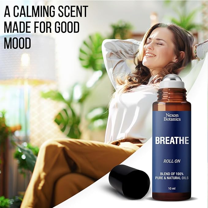 Breathe Essential Oil Roll-On Blend 10 ml - Pure Eucalyptus, Peppermint & Rosemary Oils Roller for Clear Breathing & Respiratory Support - Nexon Botanics-Ruum Studio Home