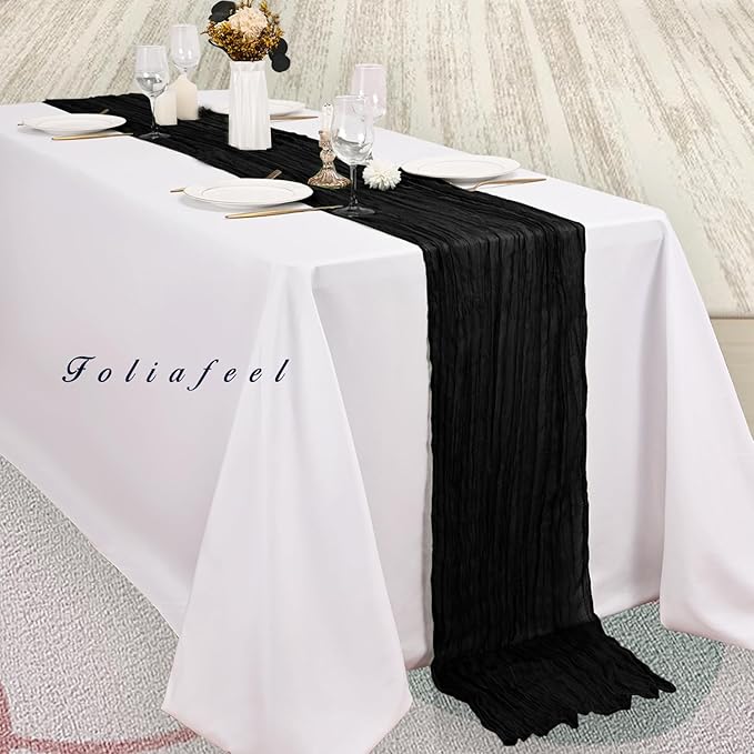 10FT 6 Pack Black Cheesecloth Table Runner 20 x 120 Inch Long Boho Fabric Rustic Cheese Cloth Table Runner for Wedding Bridal Shower Baby Shower Gauze Sheer Birthday Party Table Decorations-Ruum Studio Home