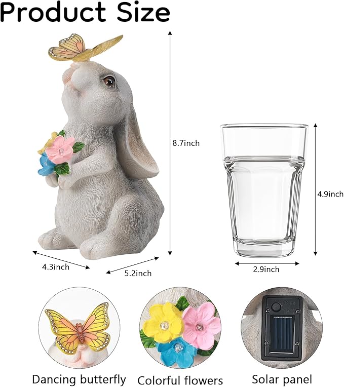 Solar Bunny Statues Light for Garden - Color-Changing Rainbow LED Butterfly,Rabbit Figurine Decor Auto On/Off,Easter Gifts for Yard Balcony & Patio Ornaments (Colorful Light)-Ruum Studio Home