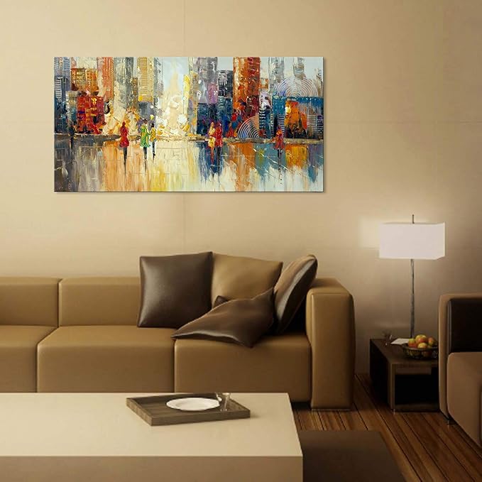 Canvas Wall Art Abstract Cityscape Painting Modern New York City Artwork Lady Romantic Street Scenery Picture Home Office Decor-Ruum Studio Home
